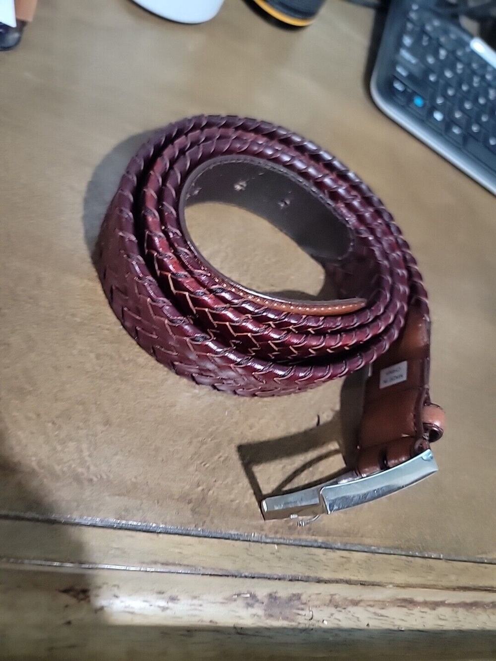 Brown Woven Leather Mens Belt VG Condition Waist 49 A34
